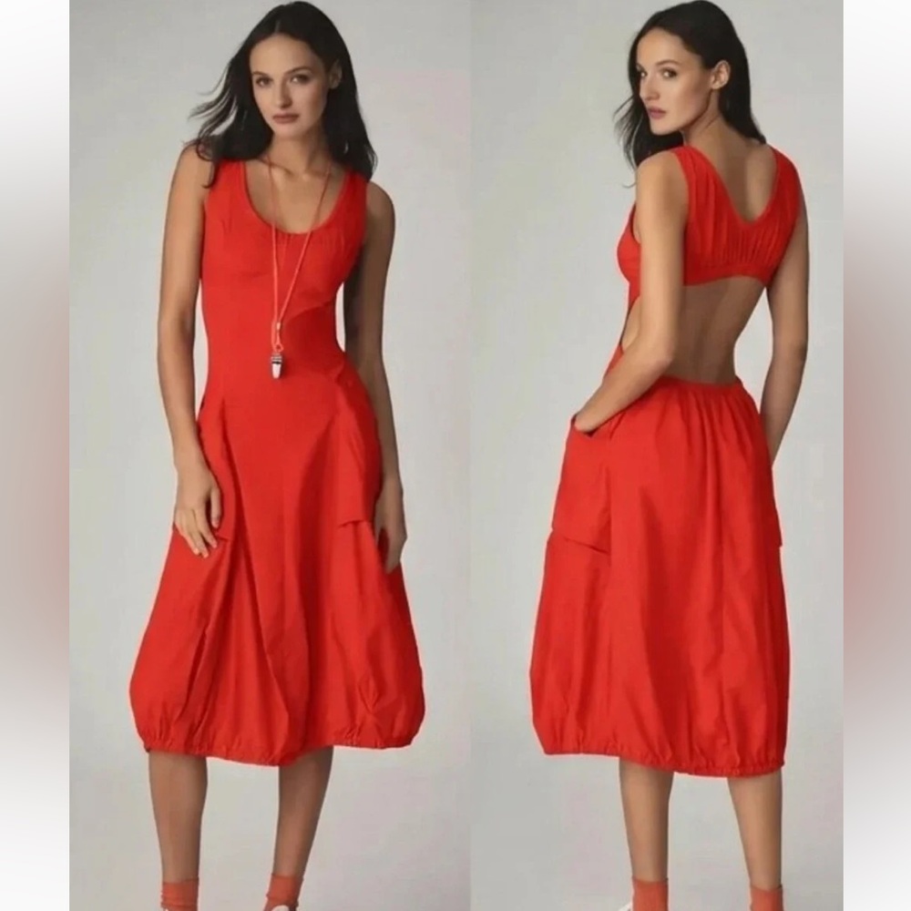 Anthropologie Daily Practice Fastpack Bubble Hem Midi Dress Red Medium